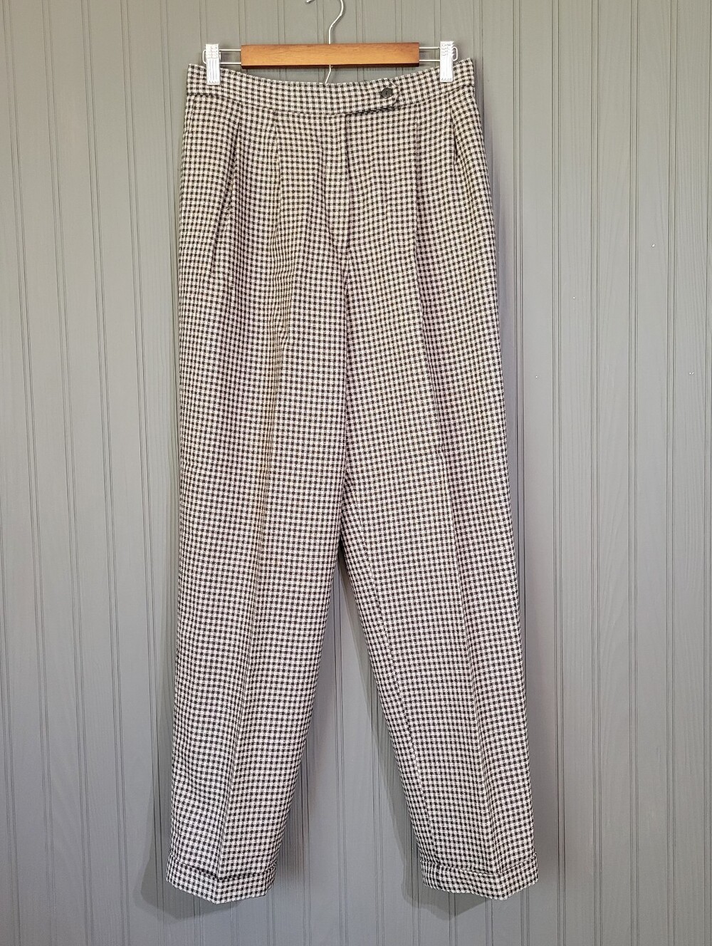 Giorgio Sant'Angelo Pleated Trouser Dress Pants Wool Plaid Brown Black Women's 8